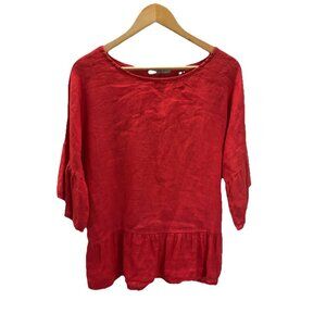 Valentina Naldi Womens size‎ M Red 100% Linen Blouse Ruffles Made in Italy